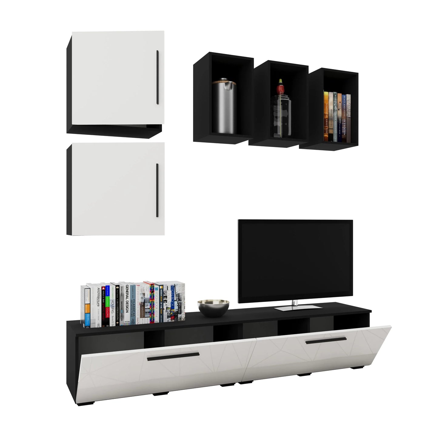 Living Kos haaus V8, Negru/Alb Lucios, MDF, L 190 cm