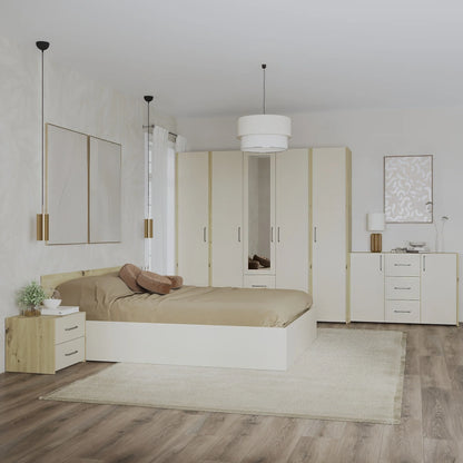 Set dormitor haaus Malmo V9, Pat 200 x 160 cm, Stejar Artisan/Argila