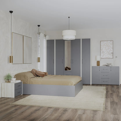 Set dormitor haaus Malmo V9, Pat 200 x 160 cm, Stejar Alb/Antracit