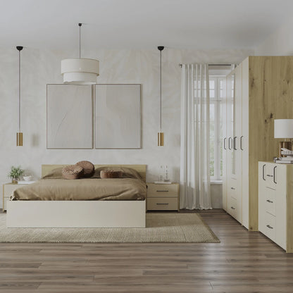 Set dormitor haaus Malmo V9, Pat 200 x 140 cm, Stejar Artisan/Argila
