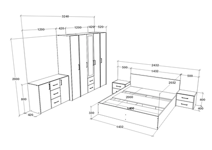Set dormitor haaus Malmo V9, Pat 200 x 140 cm, Stejar Artisan/Argila