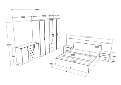 Set dormitor haaus Malmo V9, Pat 200 x 160 cm, Stejar Artisan/Argila