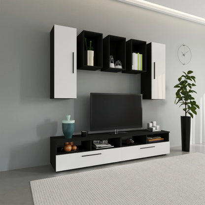 Living Kos haaus V9, Negru/Alb Lucios, MDF, L 190 cm