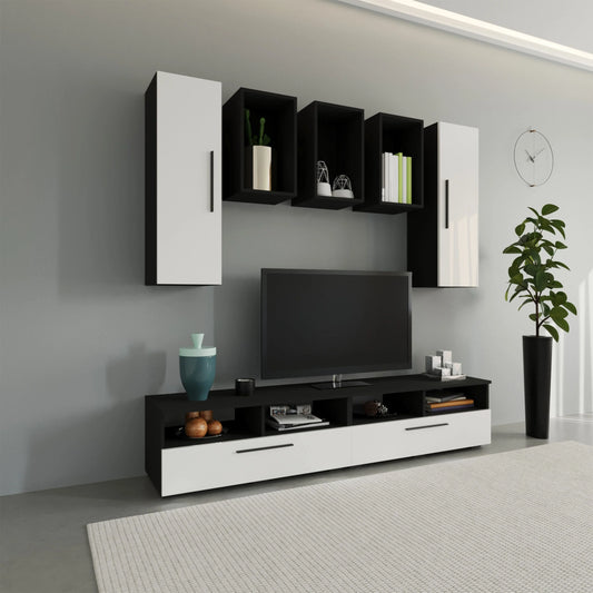Living Kos haaus V9, Negru/Alb Lucios, MDF, L 190 cm