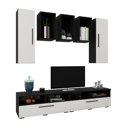 Living Kos haaus V9, Negru/Alb Lucios, MDF, L 190 cm