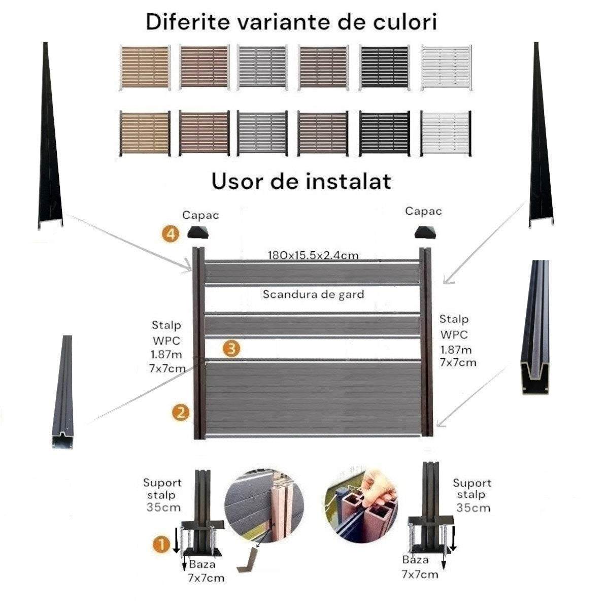 Placa de gard 3D, din compozit de lemn si plastic WPC, Naimeed D6472, 180x15,5x2.4cm, Visiniu