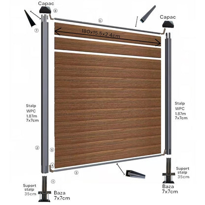 Placa de gard 3D, din compozit de lemn si plastic WPC, Naimeed D6472, 180x15,5x2.4cm, Visiniu