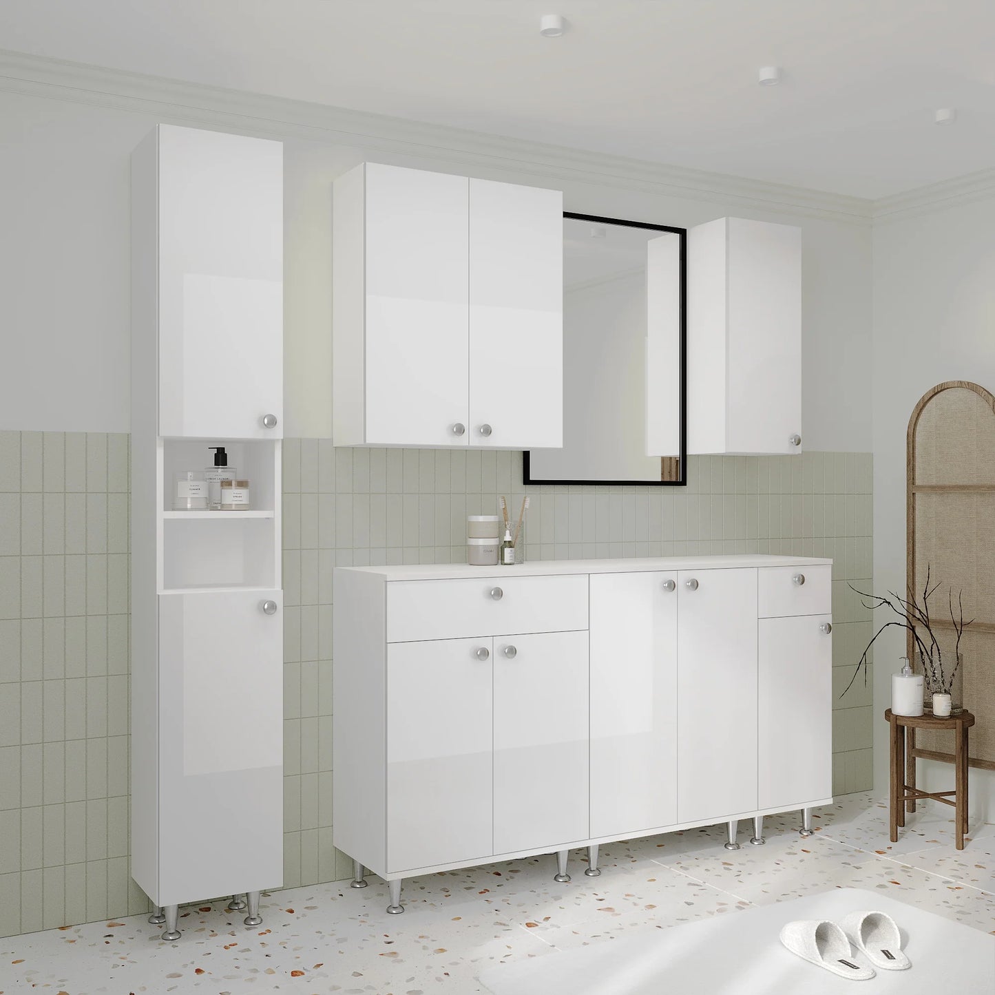 Corp Baie haaus Zaria, 2 Usi, Alb lucios/Alb, MDF, L 60 x l 35 x H 85 cm