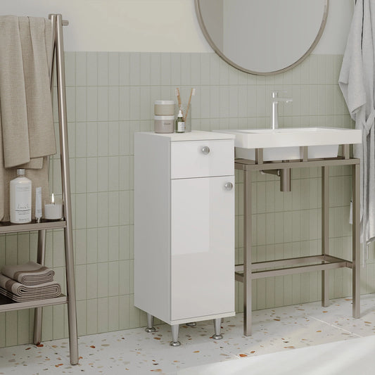 Corp Baie haaus Zaria, 1 Sertar, 1 Usa, Alb lucios/Alb, MDF, L 30 x l 35 x H 85 cm