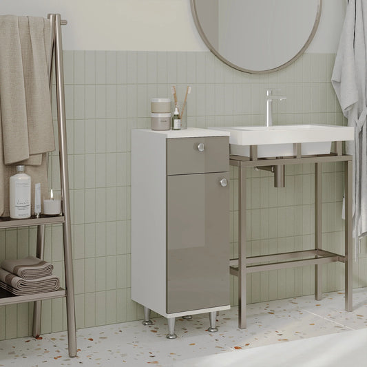 Corp Baie haaus Zaria, 1 Sertar, 1 Usa, Gri Lucios/Alb, MDF, L 30 x l 35 x H 85 cm