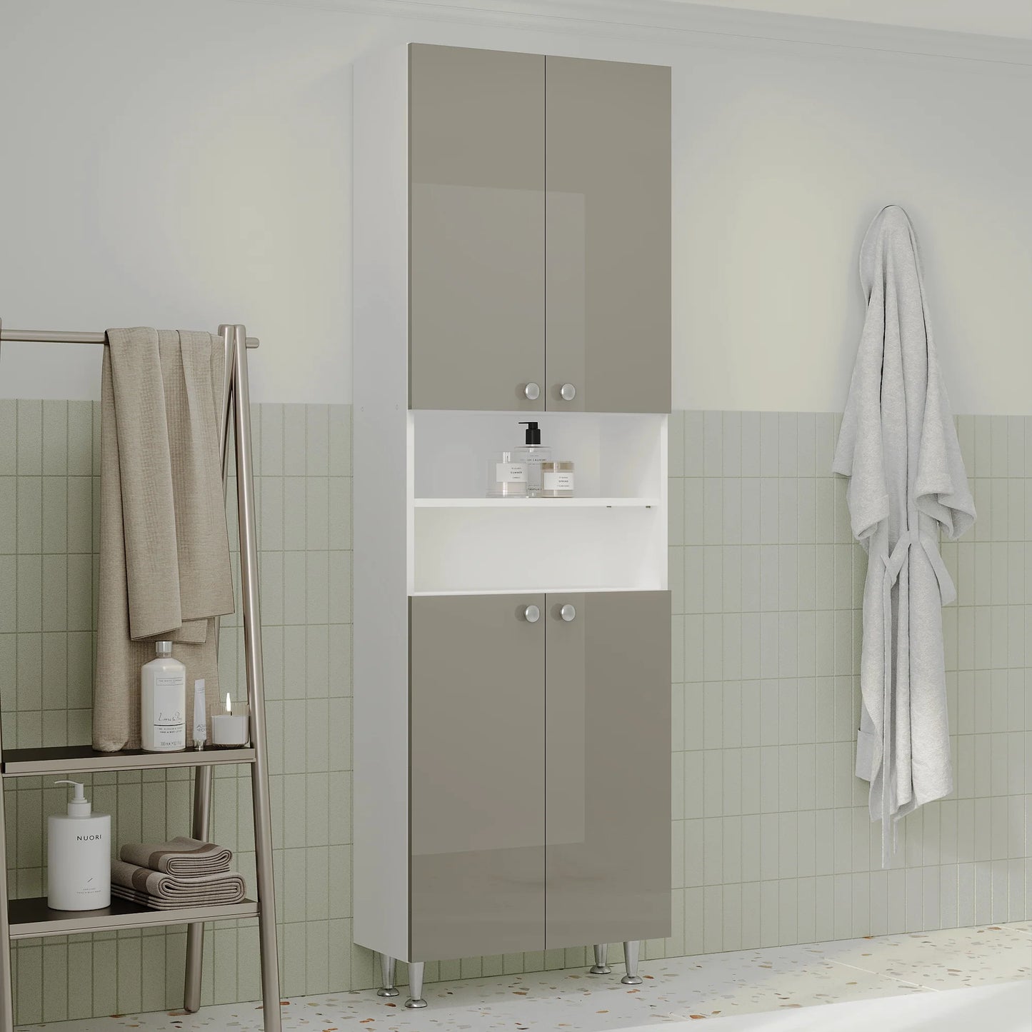Soldat Baie haaus Zaria, 4 Usi, Gri Lucios/Alb, MDF, L 60 x l 27 x H 190 cm