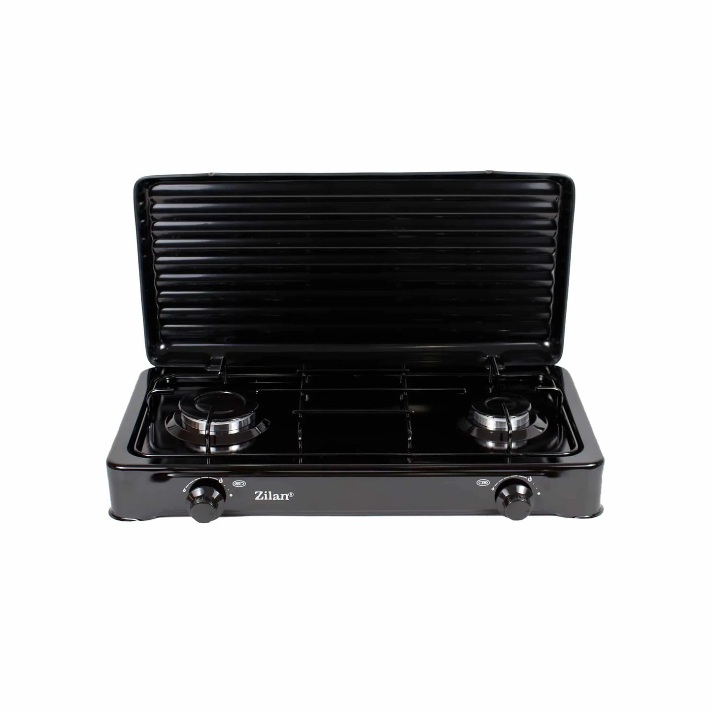 Pachet aragaz 2 ochiuri, 58x29 cm. (ceas pentru butelie, 2 m furtun pentru gaz, 3 coliere pentru furtun, aprinzator, culoare: negru) cod: ZLN 0025B_N - 221.ro