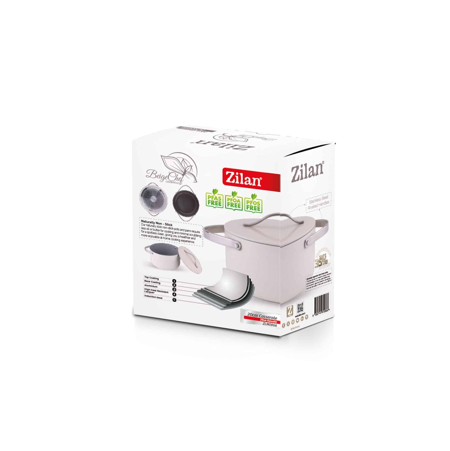 Oala cu capac ZILAN, interior din ceramica, diametru 20cm, capacitate 2l, crem / ZLN 0866