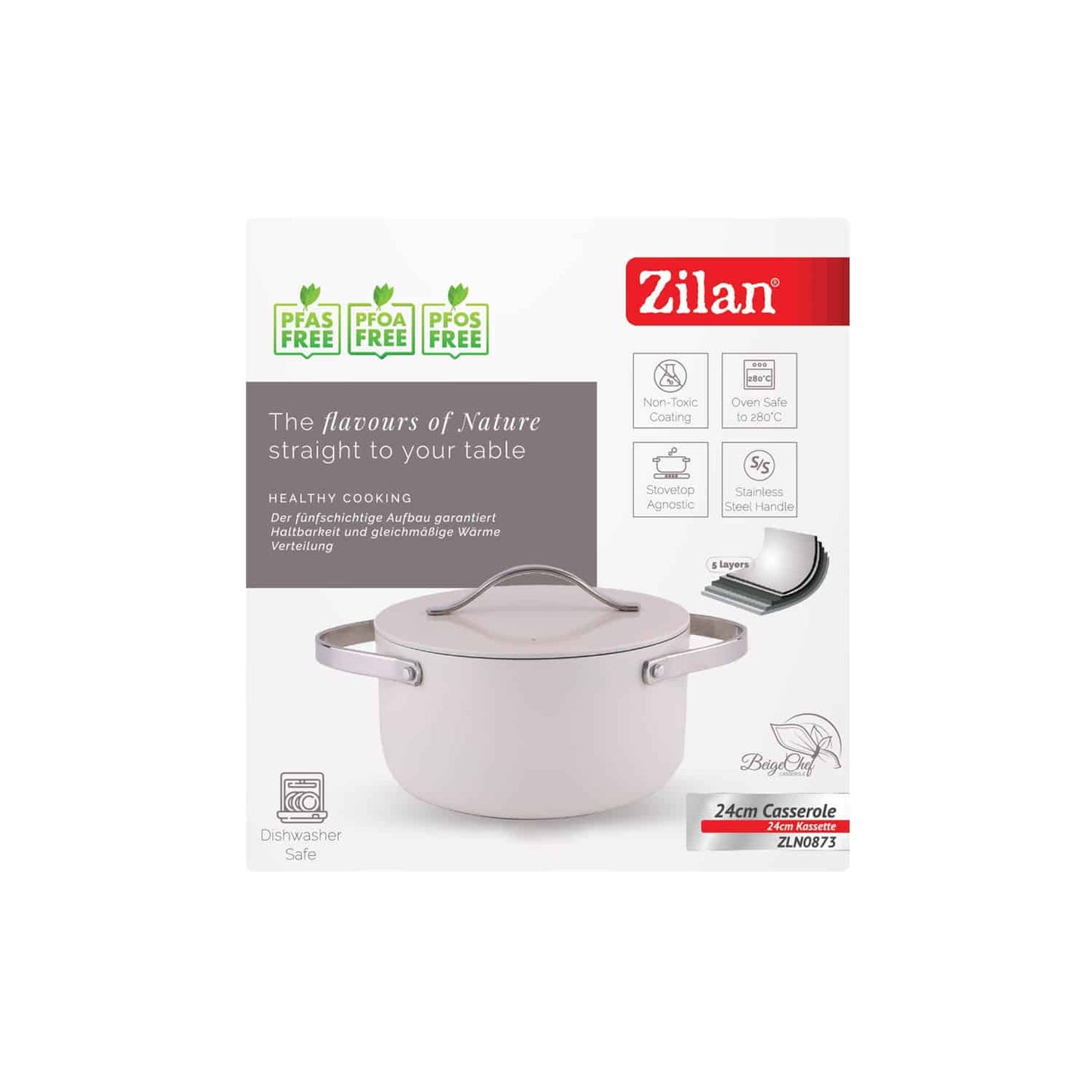 Oala cu capac ZILAN, interior din ceramica, diametru 24cm, capacitate 4l, crem / ZLN 0873