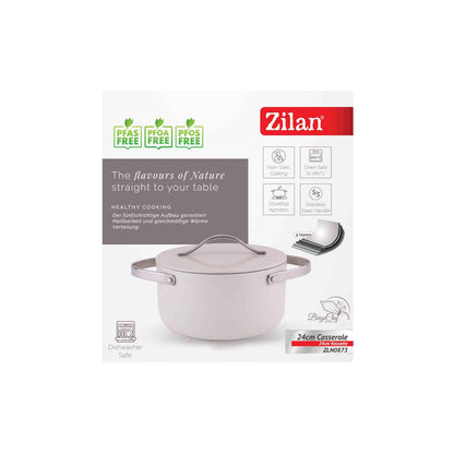 Oala cu capac ZILAN, interior din ceramica, diametru 24cm, capacitate 4l, crem / ZLN 0873