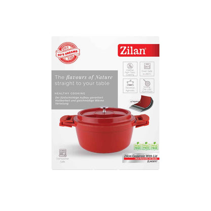 Oala cu capac ZILAN, din ceramica, diametru 24cm, capacitate 3.5l, rosu / ZLN 0897
