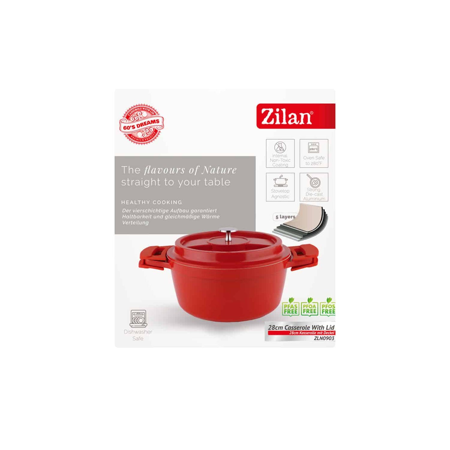 Oala cu capac ZILAN, din ceramica, diametru 28cm, capacitate 5l, rosu / ZLN 0903