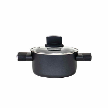 Set oale, 9 piese din aluminiu, compus din 4 oale cu manere ,1 tigaie, 4 capace sticla termorezistente / ZLN 0942