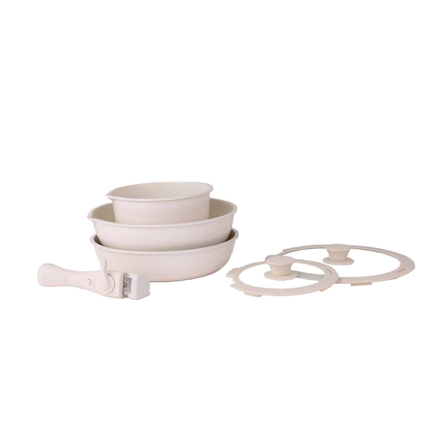 Set 5 piese din ceranica, compus din 2 oale, 1 tigaie si 2 capace de sticla, crem, ZILAN / ZLN 0965