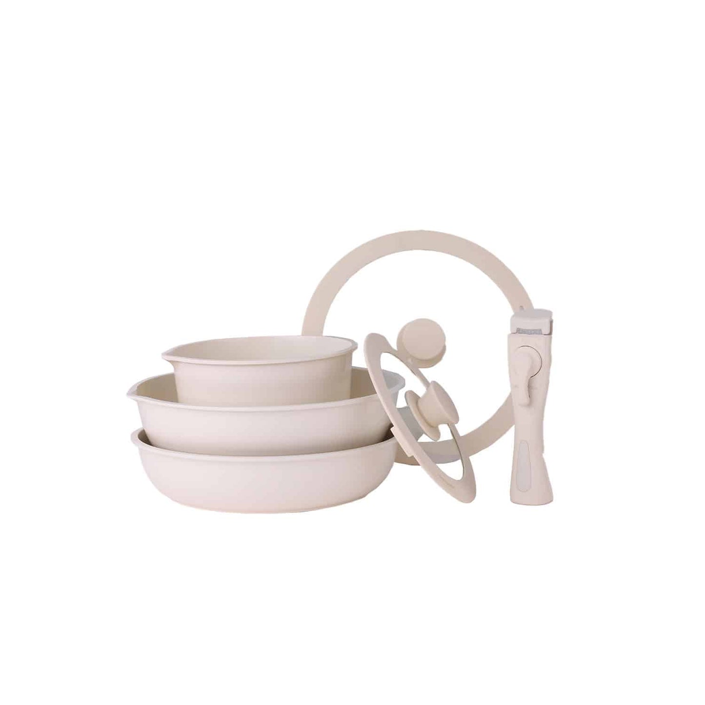 Set 5 piese din ceranica, compus din 2 oale, 1 tigaie si 2 capace de sticla, crem, ZILAN / ZLN 0965