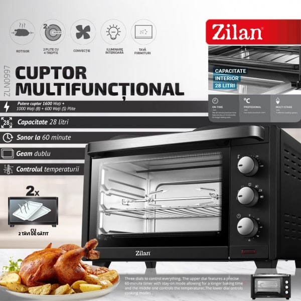 Cuptor electric, cu plita electrica ZILAN Yusuf, putere 1600W, capacitate 28L / ZLN 0997