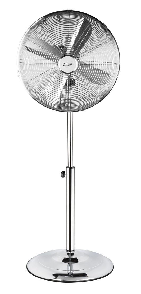Ventilator inox cu picior, putere 50 W, cu 3 trepte de viteza, oscilatie automata, debit 6000mc/h, maner pentru transport facil, 4 pozitii de ajustare pe verticala, inaltime reglabila 88-120 cm / ZLN-1112