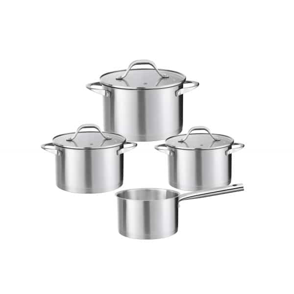 Set oale, 7 piese din inox, compus din 3 x oale, 1x cratita cu coada si 3 x capace sticla ZILAN / ZLN 1344