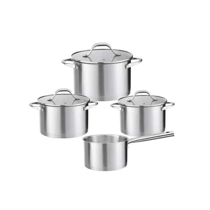 Set oale, 7 piese din inox, compus din 3 x oale, 1x cratita cu coada si 3 x capace sticla ZILAN / ZLN 1344
