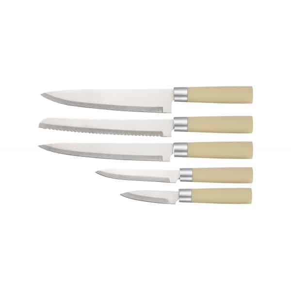 Set 5 cutite din otel inoxidabil, plus suport, crem ZILAN / ZLN 1610