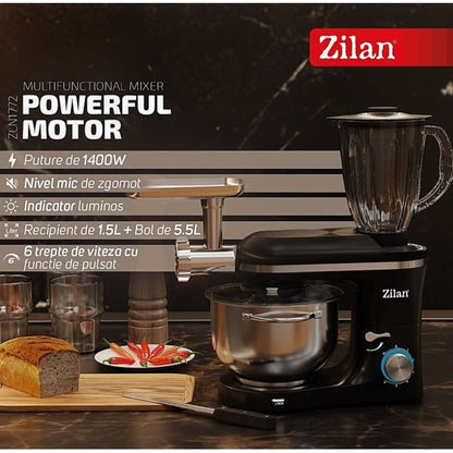 Mixer, blender si masina de tocat, 6+1 nivele de control al vitezei, putere 1400W / ZLN 1772