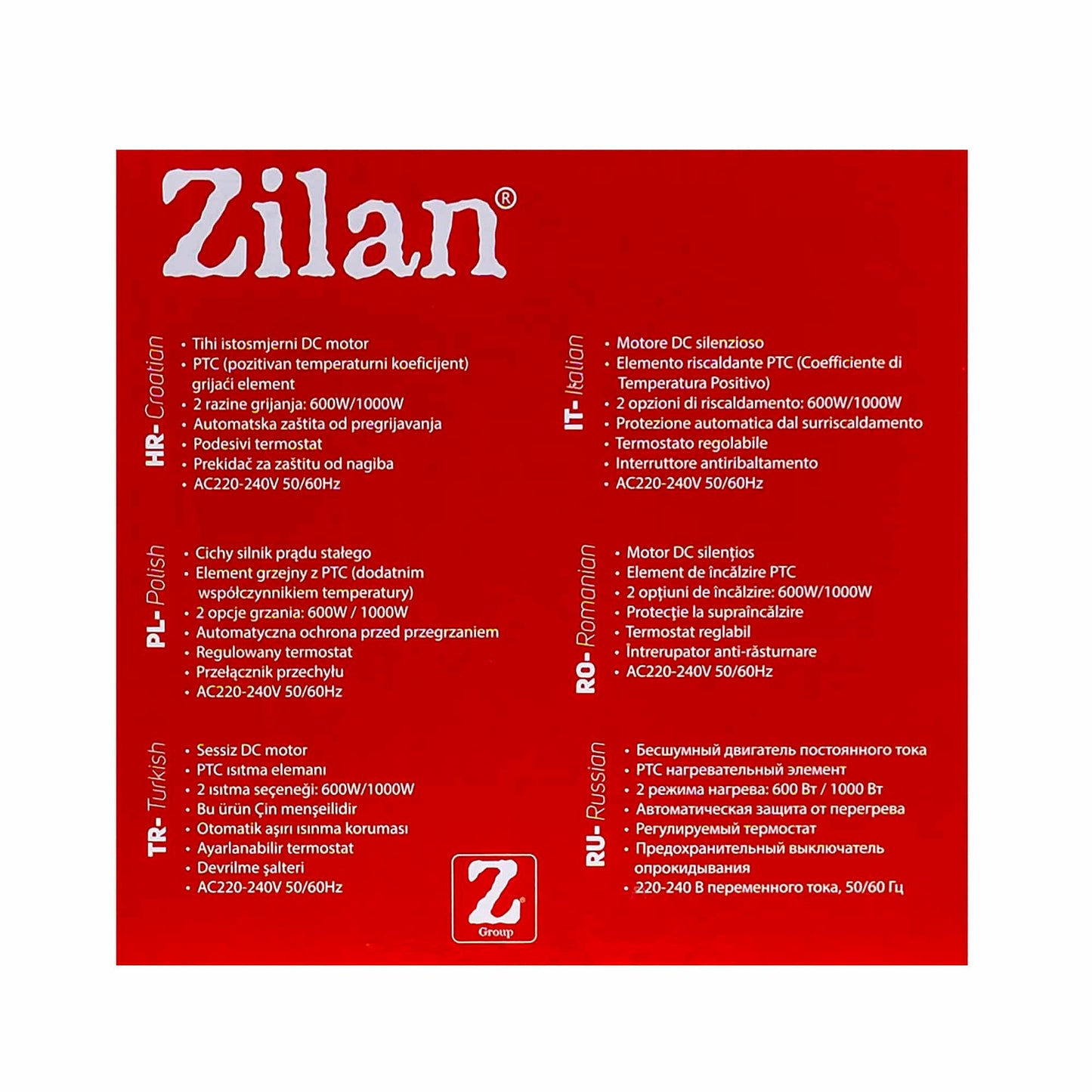 Aeroterma ceramica, putere 1000W, 2 nivele de incalzire, termostat, oprire automata la rasturnare / ZLN 2007