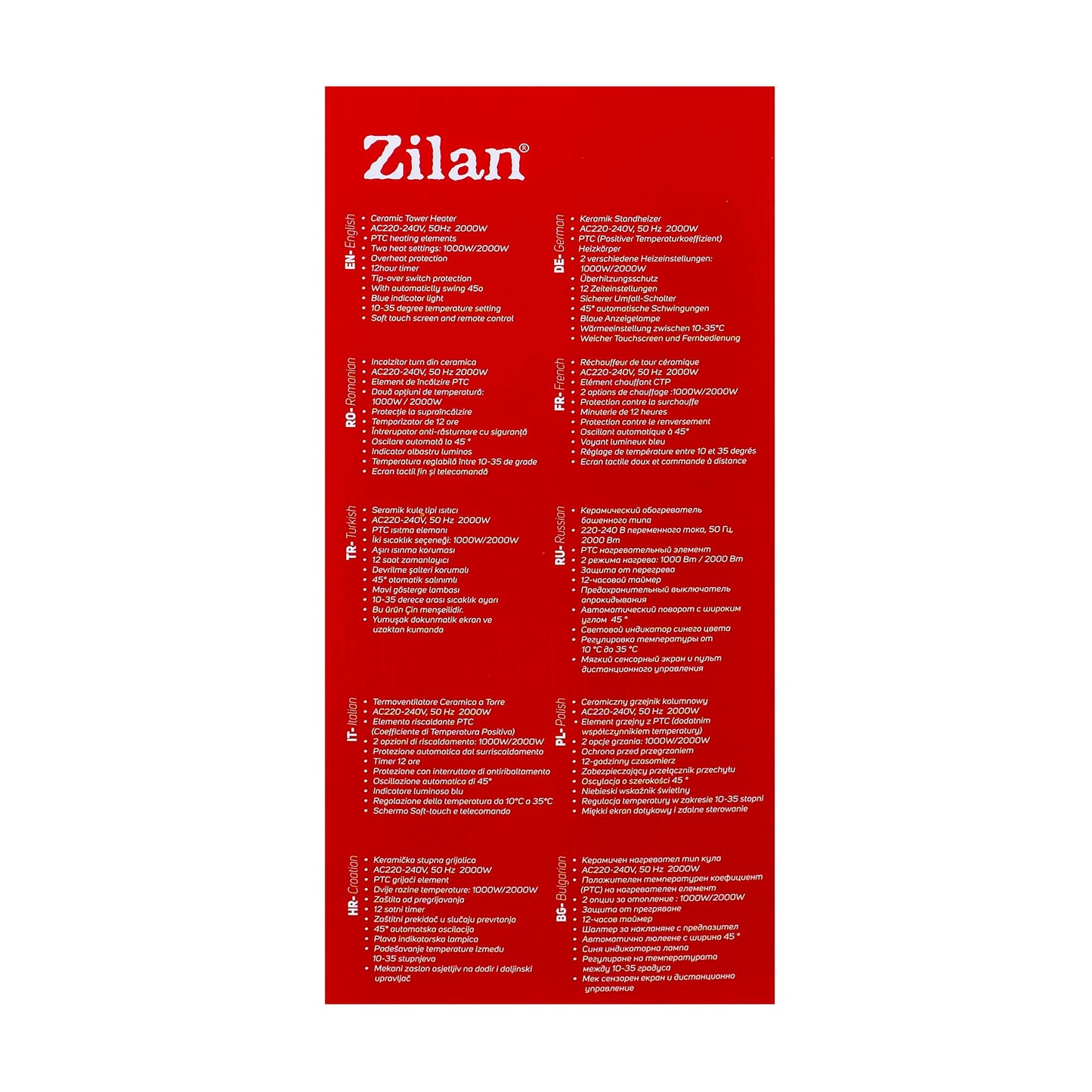 Aeroterma ceramica turn, putere 2000W, timer 12H, 2 trepte de viteza, cu telecomanda / ZLN 2052