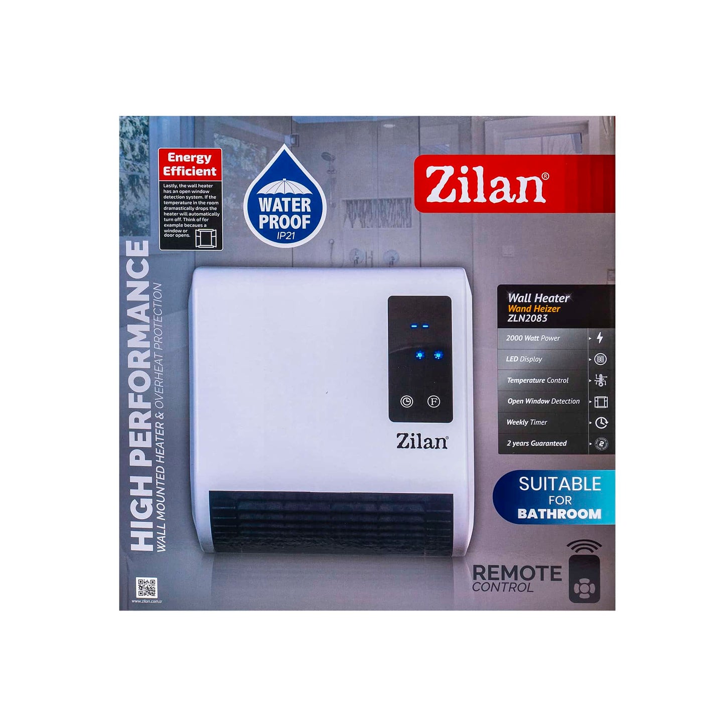 Aeroterma de perete, putere 2000W, display LED, senzori de ferestre deschise, IP21, 2 trepte de incalzire / ZLN 2083