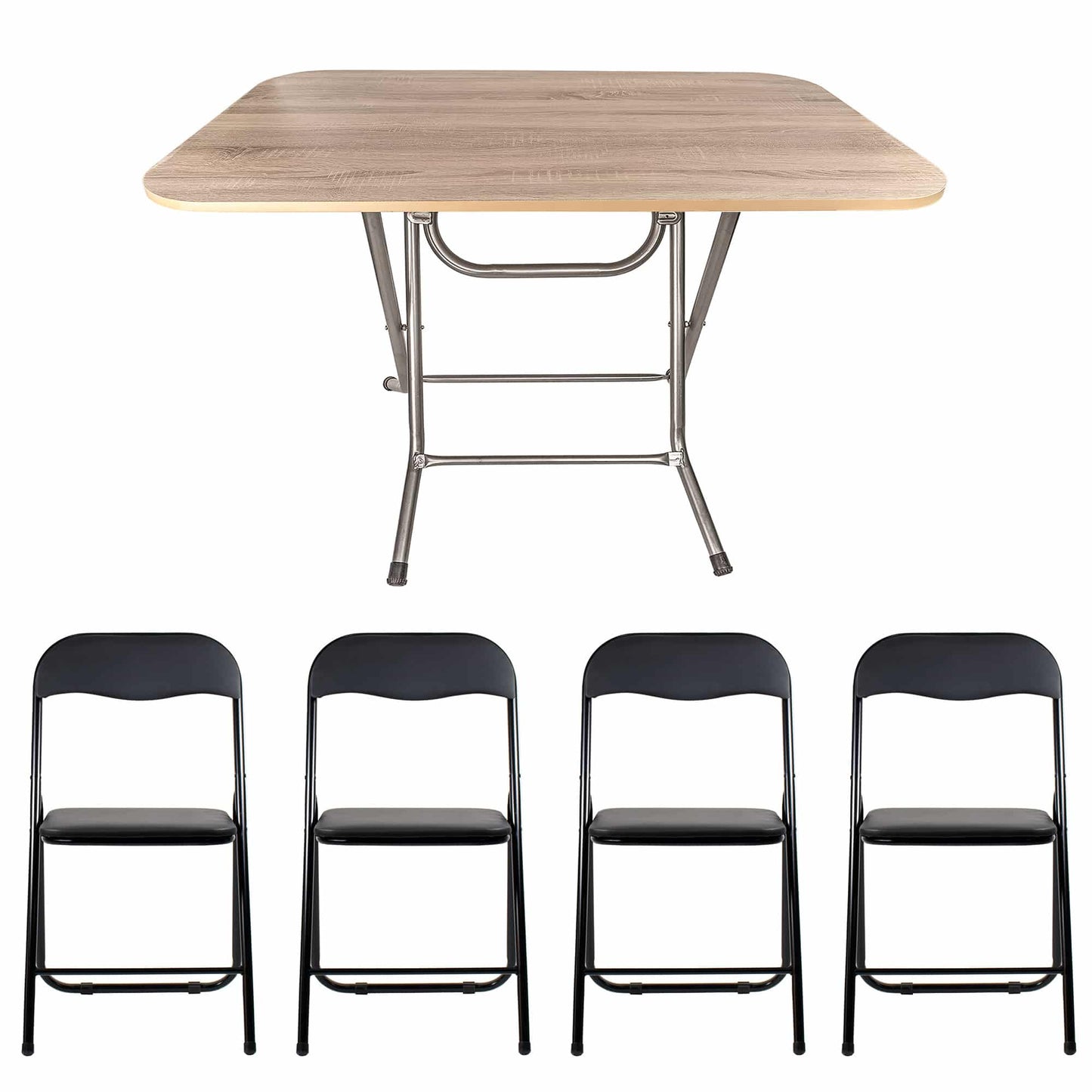 Masa plianta cu blat mdf, dimensiuni 70x120x73 cm (ZLN 2531) plus 4 x scaun bucatarie pliant (DSY 1115) / ZLN 2531_STEJAR_4S