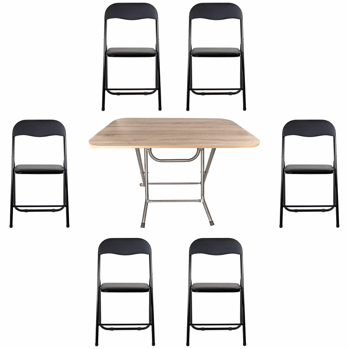 Masa plianta cu blat mdf, dimensiuni 70x120x73 cm (ZLN 2531) plus 6 x scaun bucatarie pliant (DSY 1115) / ZLN 2531_STEJAR_6S