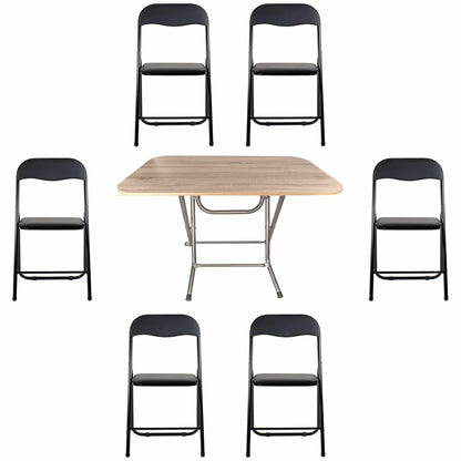 Masa plianta cu blat mdf, dimensiuni 70x120x73 cm (ZLN 2531) plus 6 x scaun bucatarie pliant (DSY 1115) / ZLN 2531_STEJAR_6S