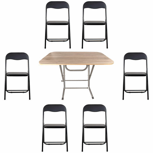 Masa plianta cu blat mdf, dimensiuni 70x120x73 cm (ZLN 2531) plus 6 x scaun bucatarie pliant (DSY 1115) / ZLN 2531_STEJAR_6S