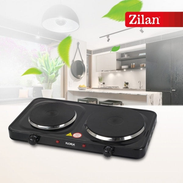 Plita electrica, dimensiuni 44 x 25 x 7 cm, negru, cu 2 ochiuri si termostat reglabil / ZLN 2844