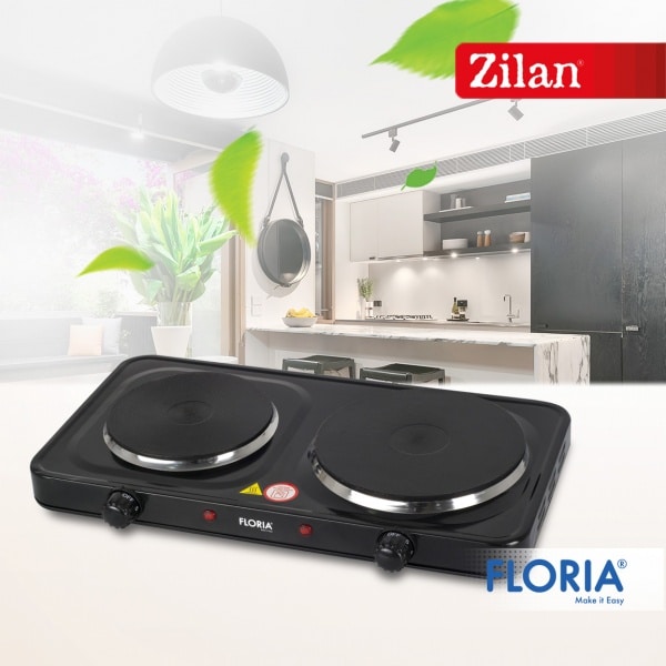 Plita electrica, dimensiuni 44 x 25 x 7 cm, negru, cu 2 ochiuri si termostat reglabil / ZLN 2844
