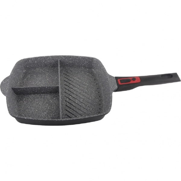 Tigaie grill 3in1, diametru 28 cm, material aluminiu, interior granit, maner soft touch detasabil, compatibil inductie / ZLN 3352