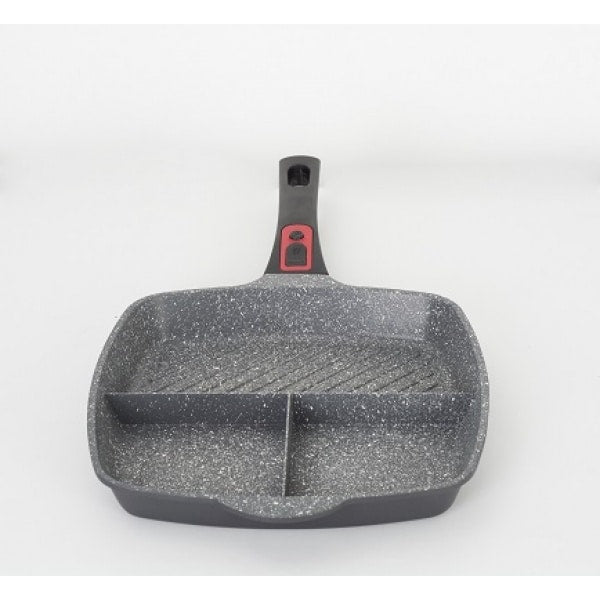 Tigaie grill 3in1, diametru 28 cm, material aluminiu, interior granit, maner soft touch detasabil, compatibil inductie / ZLN 3352