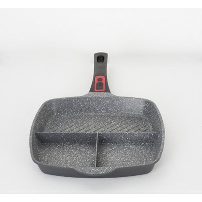 Tigaie grill 3in1, diametru 28 cm, material aluminiu, interior granit, maner soft touch detasabil, compatibil inductie / ZLN 3352