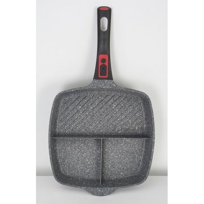 Tigaie grill 3in1, diametru 28 cm, material aluminiu, interior granit, maner soft touch detasabil, compatibil inductie / ZLN 3352