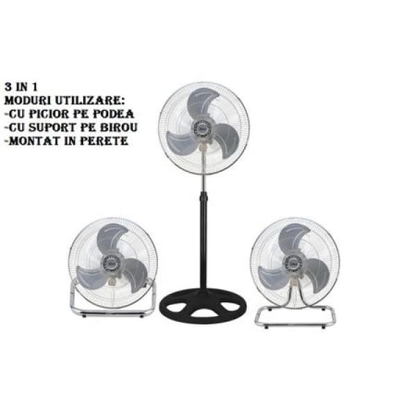 Ventilator cu picior, 3 in 1, 3 trepte de viteze, putere 55W, diametru 45cm ZILAN / ZLN 3840