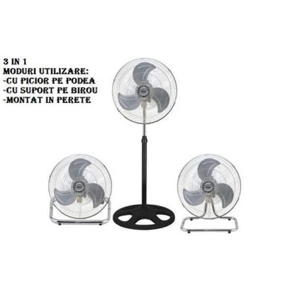 Ventilator cu picior, 3 in 1, 3 trepte de viteze, putere 55W, diametru 45cm ZILAN / ZLN 3840