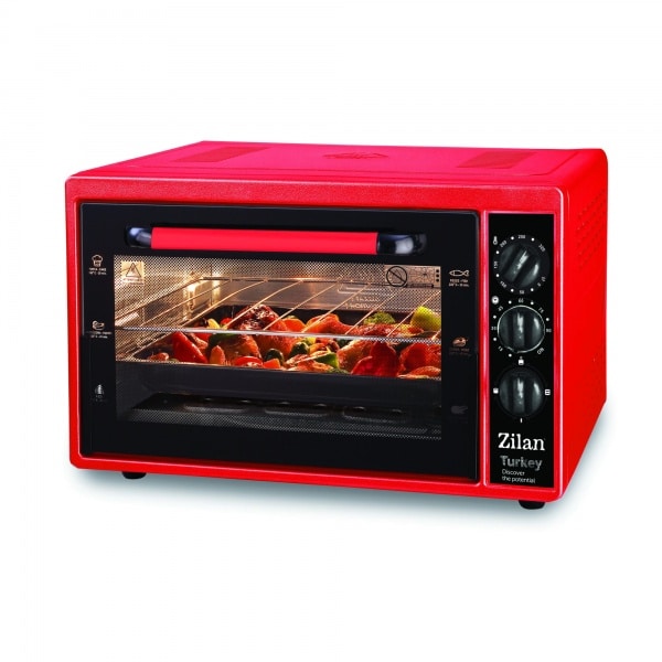 Cuptor electric Zilan 32 Litri, 1500W, Timer control 90 min, Gratar, Tava dreptunghiulara, Rosu/ ZLN 5320_R