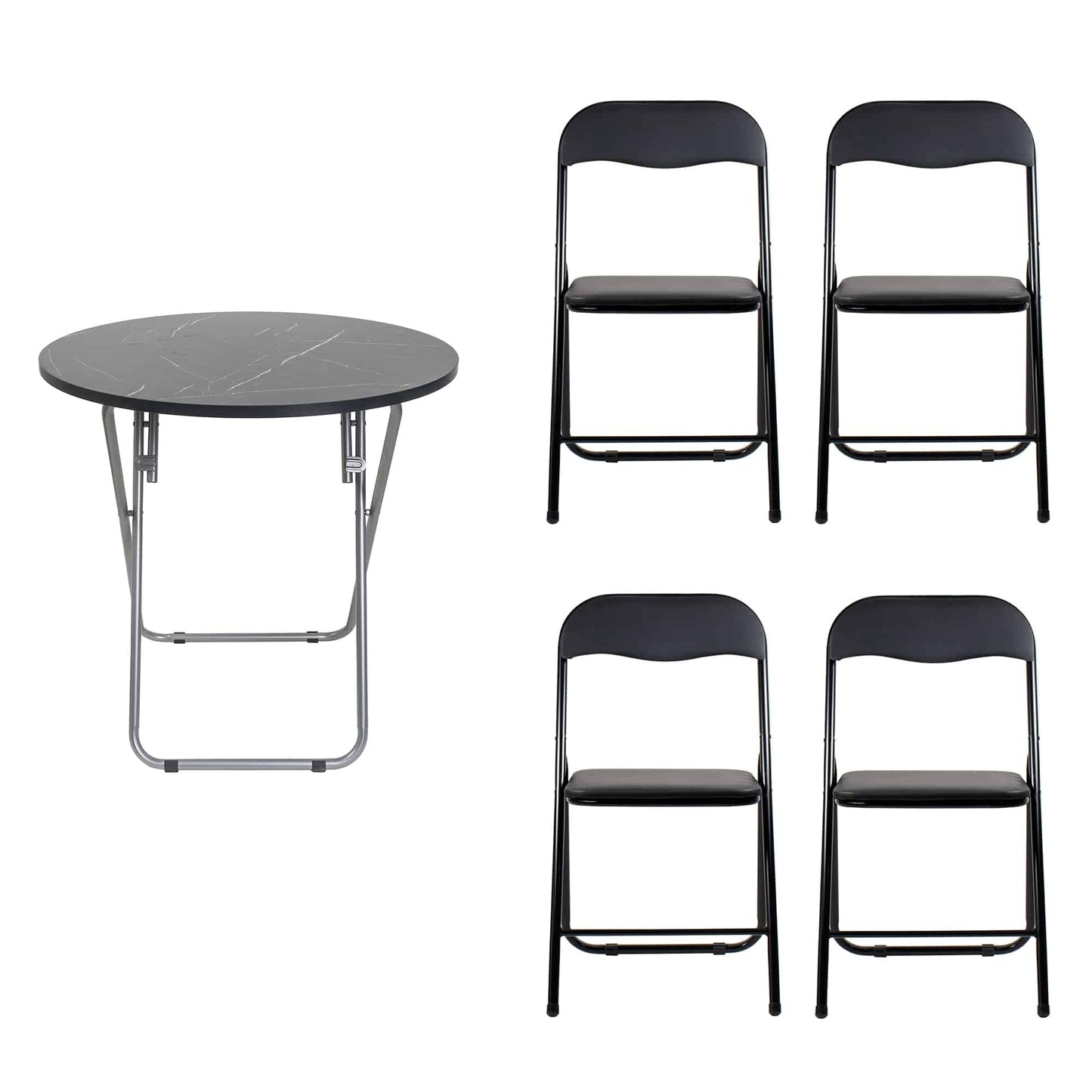 Masa plianta rotunda cu blat mdf, dimensiuni 70x70cm, negru plus 4 x scaun bucatarie pliant (DSY 1115) / ZLN 6937_4S