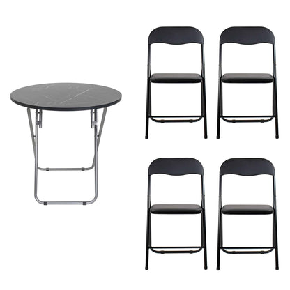 Masa plianta rotunda cu blat mdf, dimensiuni 70x70cm, negru plus 4 x scaun bucatarie pliant (DSY 1115) / ZLN 6937_4S