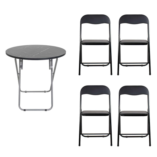 Masa plianta rotunda cu blat mdf, dimensiuni 70x70cm, negru plus 4 x scaun bucatarie pliant (DSY 1115) / ZLN 6937_4S