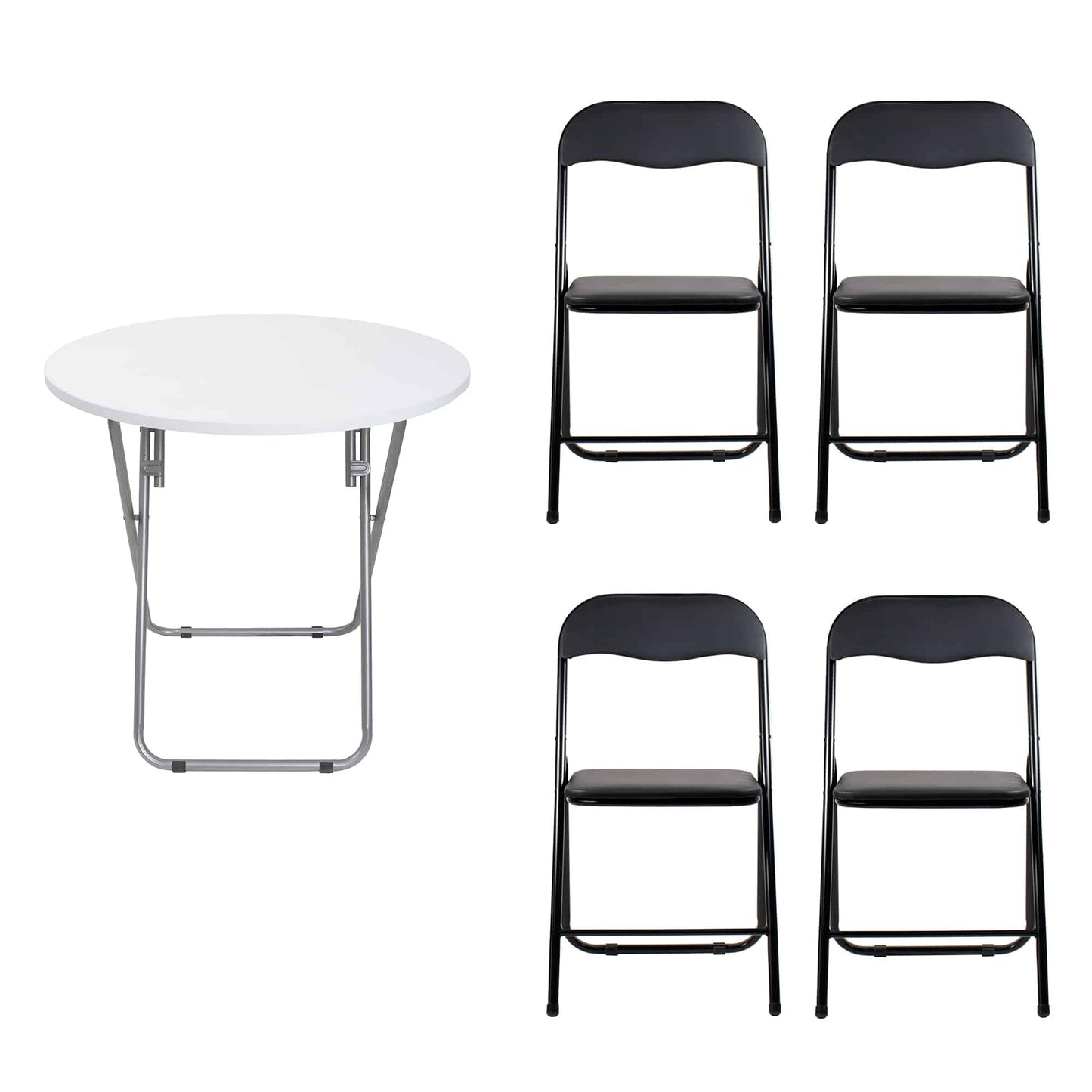 Masa plianta rotunda cu blat mdf, dimensiuni 70x70cm, alb (ZLN 6944) plus 4 x scaun bucatarie pliant (DSY 1115) / ZLN 6944_4S